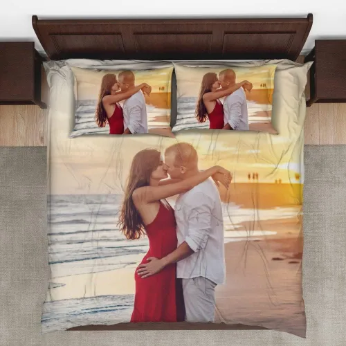 Miniatura 12 de VEELU Juego de funda de edredón personalizada con nombres de pareja, 3 piezas, tamaño matrimonial, funda de edredón de microfibra con corazones