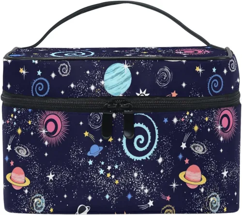 Miniatura 7 de Bolsa de maquillaje, bolsa organizadora de maquillaje de viaje con estampado de leopardo rosa, neceser para niñas, mujeres y mujeres, Geométrico 115