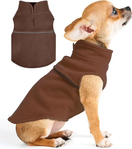 Suéteres para perros pequeños hembras, chaleco de forro polar para perra, suéter con agujero para la correa, pullover cálido, chaqueta para Café