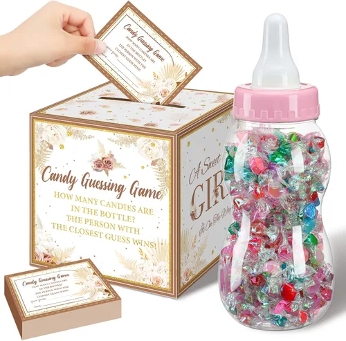 Miniatura 33 de Glenmal Juego de 52 piezas de regalo para juegos de baby shower, biberón grande para juego de ducha, adivina cuántos dulces decoraciones