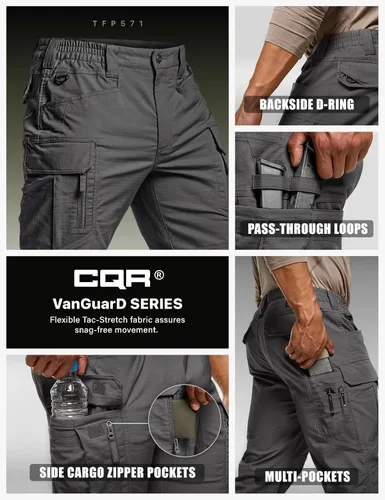 Miniatura 6 de CQR - Pantalones tácticos elásticos para hombre, pantalones cargo de ripstop resistentes al agua, pantalones ligeros para trabajo al aire libre
