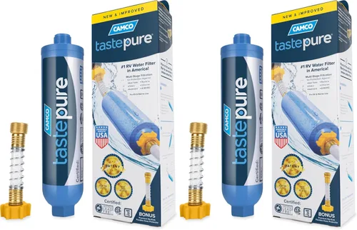 Miniatura 12 de Camco Tastepure - Filtro de agua para autocaravana, filtro de agua avanzado en línea con protector de manguera flexible, filtración GAC y KDF