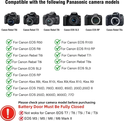 Miniatura 4 de para Canon R50 Batería ficticia ACK-E18 Adaptador de corriente alterna, LP-E17 Batería simulada DR-E18 Acoplador DC para Canon EOS Rebel R100 RP R8