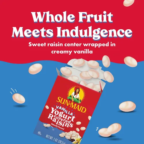 Miniatura 4 de Sun-Maid Snack de pasas recubiertas de yogur de vainilla, 1 onza Paquete de 6 unidades Fruta seca natural entera Sin azúcar añadido