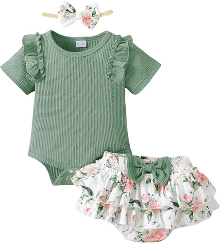 Miniatura 46 de Mioglrie Conjunto de ropa para bebé recién nacida, conjunto de pantalones cortos, conjunto floral de verano, ropa de bebé linda para niña