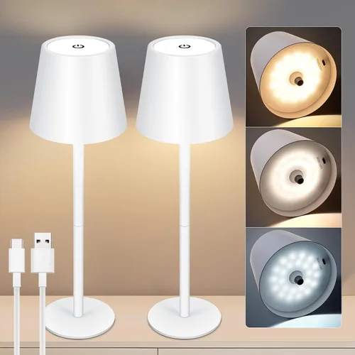 Miniatura 11 de Lámpara de mesa inalámbrica de metal, lámpara de batería recargable de 5000 mAh con 3 secciones de altura ajustable (8.8 a 20 pulgadas), control