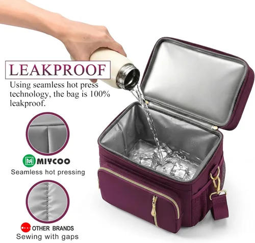 Miniatura 3 de MIYCOO – Bolsa de almuerzo y lonchera para mujeres y hombres, bolsa de almuerzo doble cubierta a prueba de fugas con aislamiento suave grande para 3