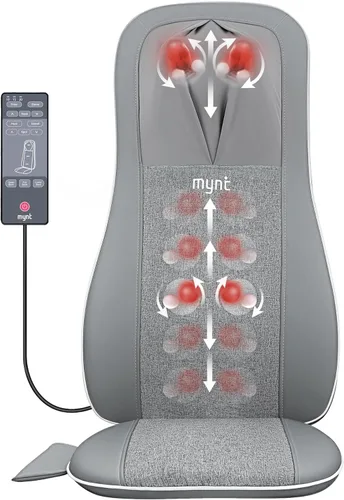 Mynt - Masajeador Shiatsu de Cuello y Espalda con Calor, Masajeador de Amasado 3D de Espalda Completa para Alivio del Dolor de Tejido Profundo, Gris