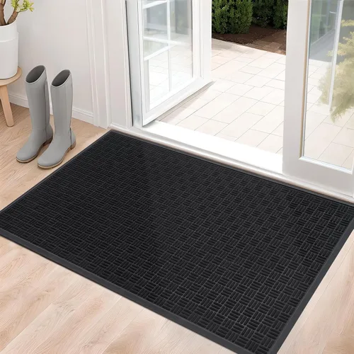 Mibao Tapete para puerta delantera, resistente y duradero, tapete de bienvenida para interiores y exteriores, atrapador de suciedad, impermeable,