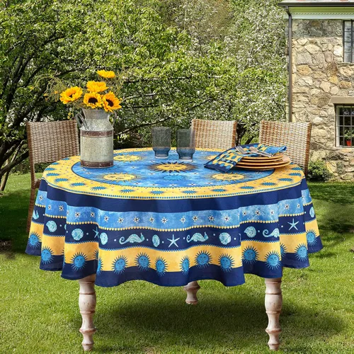 Miniatura 6 de Home Bargains Plus Blue Sun - Manteles individuales de tela mediterránea, diseño de medallón costero y vida marina, resistentes al agua y a