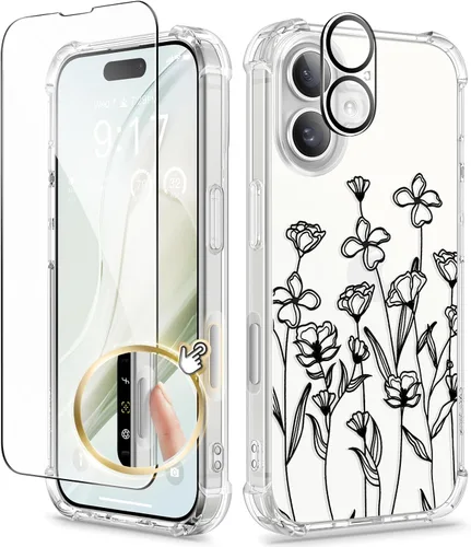 Miniatura 102 de GVIEWIN - Funda floral para iPhone 14 de 6.1 pulgadas, protector de pantalla + protector de lente de cámara, no se amarillenta, a prueba de golpes