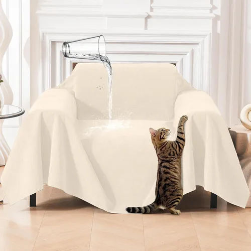 Warmstar Couch Protector from Cat Claws, Waterproof Couch Cover Anti Slip,Couch Cover 3 Cushion Sofa Washable,Anti-Scratch Pet Sofa Cover Heavy Beige