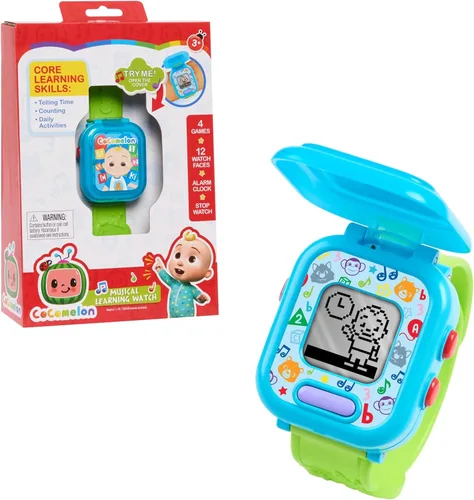 Reloj inteligente de aprendizaje CoComelon JJ's para niños con 3 juegos educativos, reloj de alarma y cronómetro, juguetes para niños a partir de 3