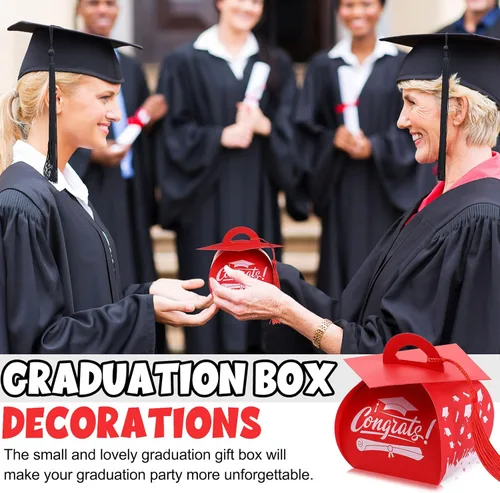 Miniatura 5 de TaoBary 30 cajas de dulces con tapa de graduación 2026, cajas de graduación de graduación, regalos de fiesta con borlas centros de mesa para Rojo
