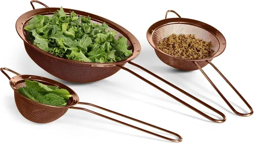 Miniatura 2 de Juego de coladores de malla fina - Acero inoxidable 304 premium (18/8) - Coladores de cocina resistentes de 8, 5.5 y 3.3 pulgadas (cobre)