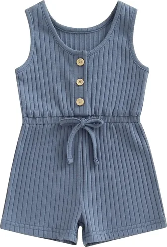 Miniatura 15 de Traje de verano para niña pequeña, de manga corta, acanalado, overol liso, pantalones cortos, ropa para recién nacidos
