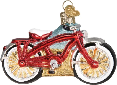 Old World Christmas Cruiser Bike - Adorno de cristal soplado para árbol de Navidad, decoración navideña hecha a mano, colección deportiva