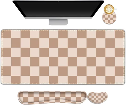 Miniatura 29 de Juego de alfombrilla de mouse grande para juegos, 4 en 1, alfombrilla de escritorio extendida para teclado con reposamuñecas, juego de alfombrilla
