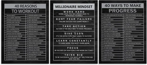 Miniatura 3 de Arte de Pared Motivacional 40 Razones para Entrenar 3 Piezas Pintura Impresión en Lienzo Decoración de Oficina Póster Mentalidad Millonaria