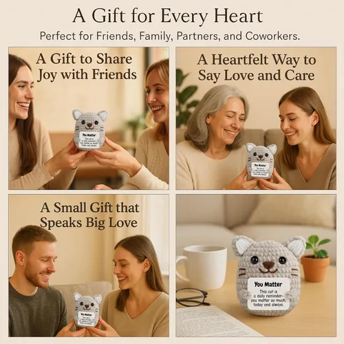 Miniatura 6 de DEYBA Gato de ganchillo de apoyo emocional: animales de ganchillo positivos, regalo inspirador para mujeres, hombres, parejas, amigos, familia