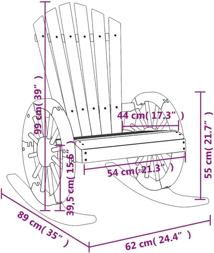 Miniatura 2 de Brown Solid Fir Wood Rocking Adirondack Chair, Ergonomic Design for Patio, Garden, and Balcony Relaxation