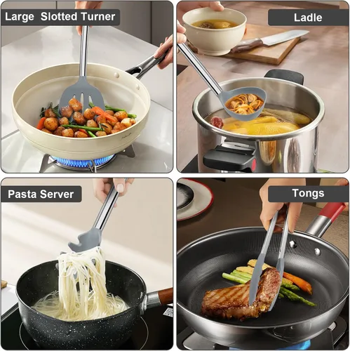 Miniatura 6 de Vayvnt Juego de utensilios de cocina de silicona para utensilios de cocina antiadherentes, juego de 4 espátulas de silicona y cuchara con mango