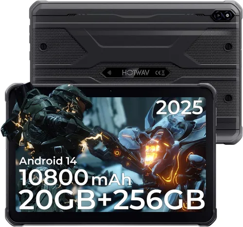 HOTWAV R10 Pro 2025 Tableta Resistente Android 14 - 10.1 Pulgadas HD+ 10800mAh Tableta Impermeable, 20GB RAM+256GB ROM/1TB TF Tablets para Negro
