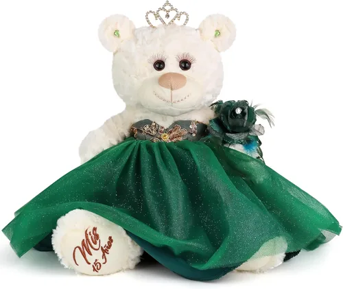 KINNEX COLLECTIONS SINCE 1997 Oso de peluche pequeño de quinceañera con vestido, recuerdo decorativo para 15 años, OSO Quinceañera Decorativo Verde