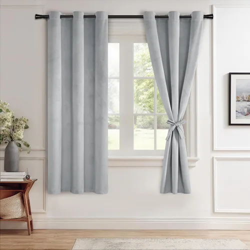 Miniatura 142 de JIUZHEN - Cortinas de terciopelo gris de 63 pulgadas opacas para sala de estar - Cortinas gruesas de terciopelo con ojales para ventana