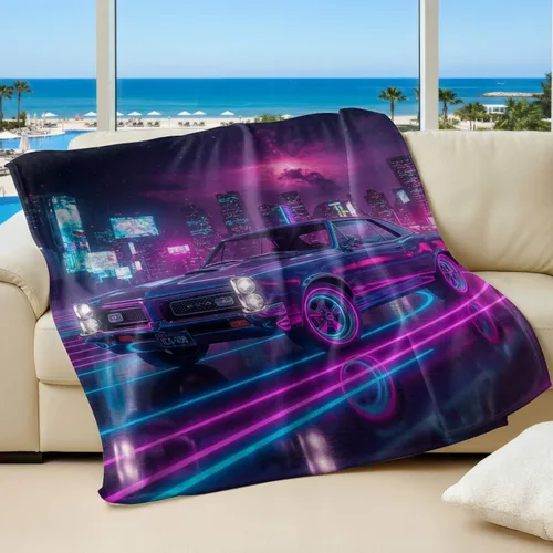 Miniatura 13 de Cyber Synthwave GTO Neon Retro Flannel Blanket, Super Soft Cozy Bed Throw, Versatile Throw Blanket for Bedroom & Sofa Decor (04,30 x 40in)