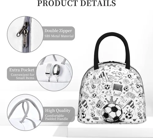 Miniatura 5 de Fiambrera de fútbol con bola portátil aislada, bolsas de almuerzo reutilizables para niños, niñas, hombres, mujeres, escuela, trabajo, oficina