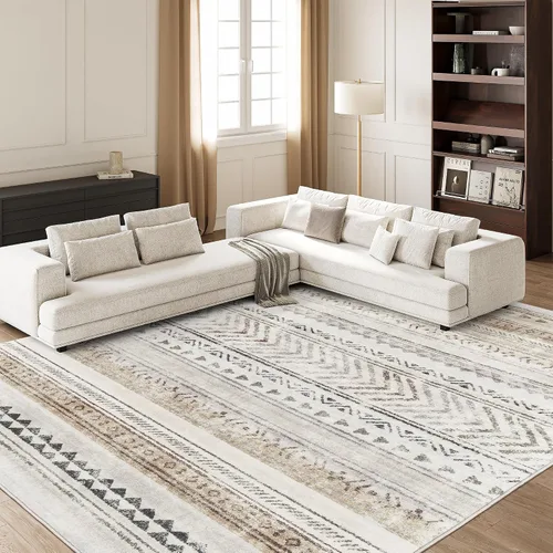 Miniatura 10 de Art&Tuft Alfombra de área de 8 x 10 pies, súper suave, ultrafina, marroquí, lavable, antideslizante, para sala de estar, plegable, geométrica, Gris
