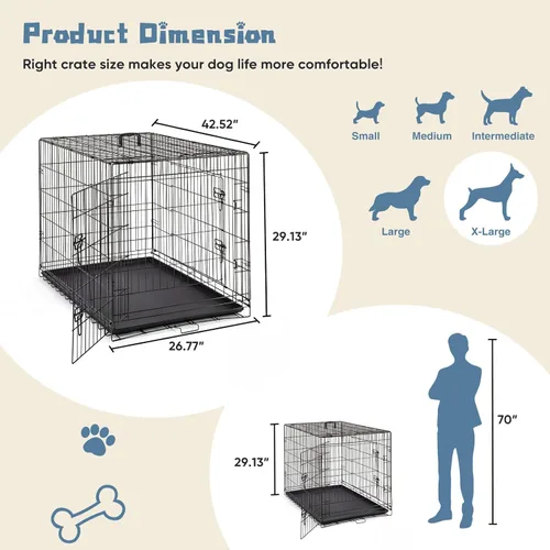 Miniatura 5 de DUMOS Jaula para perros, jaula pequeña de una sola puerta de 24 pulgadas con bandeja de plástico a prueba de fugas, perrera plegable de alambre