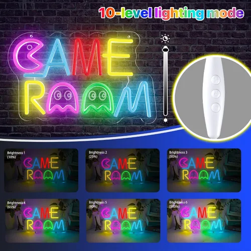 Miniatura 4 de Letrero LED de neón retro para sala de juegos, Pac Man y fantasmas, decoración de fantasma retro con USB/interruptor de luz de neón para sala