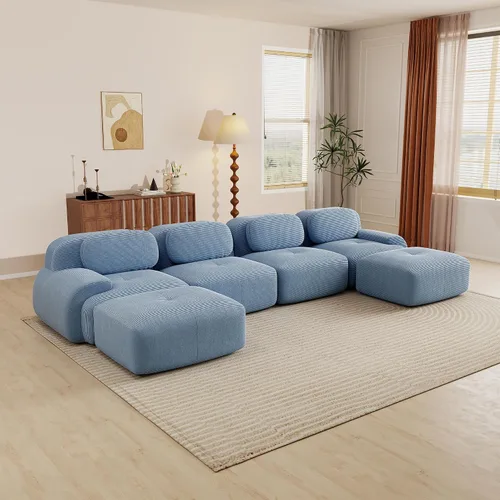 Miniatura 125 de Sofás modulares modulares sin hueso de 82 pulgadas para sala de estar, juego de sofá comprimido de 2 plazas, no requiere montaje, tela de pana, Verde