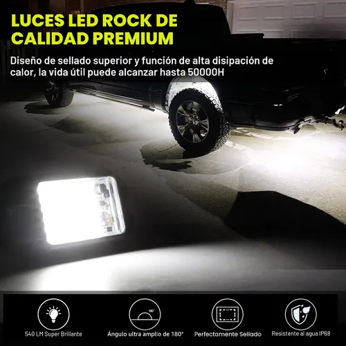 Miniatura 3 de Nicoko 4Pods - Luces LED de roca puras blancas de 72 unidades con chips SMD de 72w, luces súper brillantes para vehículos todoterreno, barco, bajos