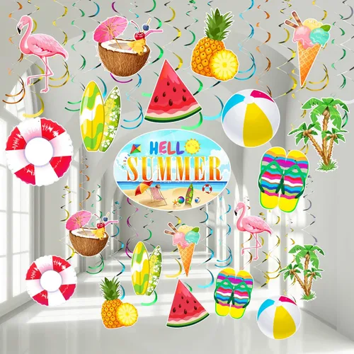 Fabbay 30 piezas de remolinos colgantes de techo de aluminio para fiesta de verano en la piscina, playa, decoración de fiesta de cumpleaños,