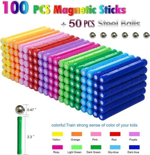 Miniatura 2 de Juego de 150 palos de construcción magnéticos, juguetes educativos magnéticos de 2.3 pulgadas de longitud para niños y adultos, juguete