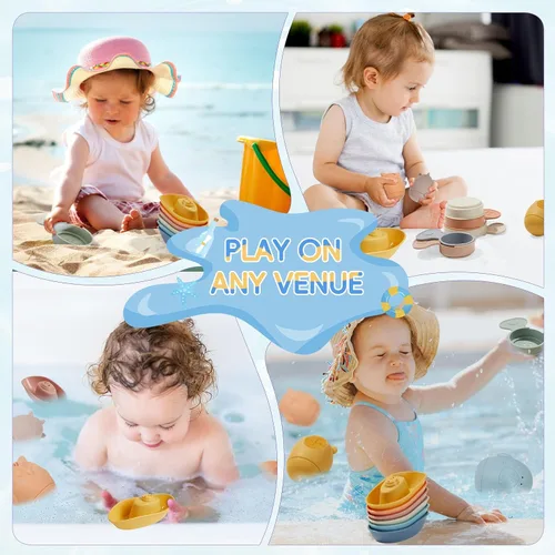 Miniatura 7 de Juguetes de Baño para Bebés para Niños de 1 a 3 años, Juego de 16 Piezas de Juguetes de Baño para Niños Pequeños de 2 a 4 años, Barcos y Cucharas