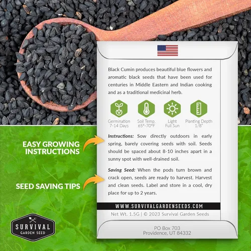 Miniatura 2 de Survival Garden Seeds Nigella Sativa Semillas de comino negro para plantar, 1 paquete Té medicinal de semillas negras y especias culinarias