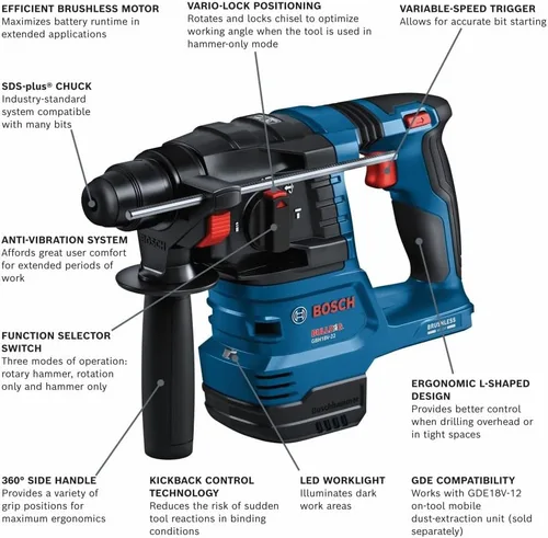 Miniatura 2 de Bosch GBH18V-22N 18V Sin Escobillas SDS-plus® Bulldog™ 3/4 In. Martillo giratorio (herramienta desnuda)