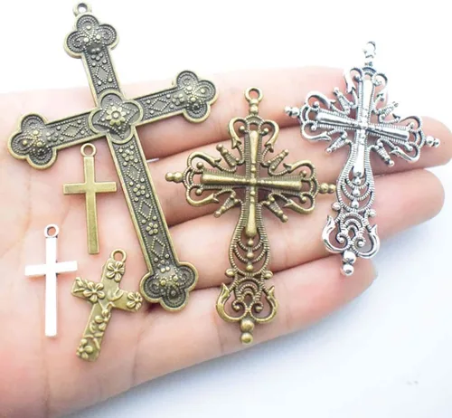 Miniatura 4 de Youdiyla Colección de colgantes de cruz grande de 3.53 oz – Espada de plata de bronce antiguo, ángel santo Jesús, cruz de paz, crucifijo de metal