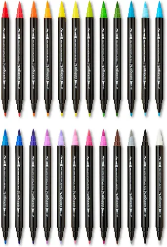 Miniatura 8 de KINGART Marcadores de pintura acrílica, 24 bolígrafos de doble punta de secado rápido para rocas, telas, madera, vidrio y manualidades. Ideal
