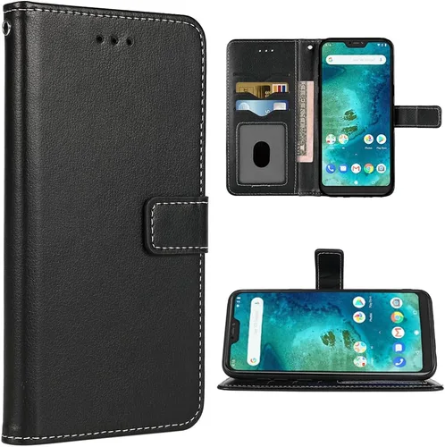 Compatible con Xiaomi Mi A2 Lite/Redmi 6 Pro - Funda tipo cartera con correa para la muñeca con cordón de cuero con tapa para tarjetero, accesorios