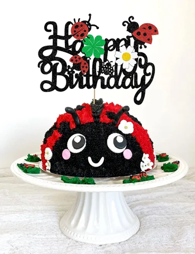 Miniatura 5 de Decoración para tartas de mariquitas, decoración de feliz cumpleaños para niños y niñas, mariquita con purpurina, trébol de margaritas, suministros