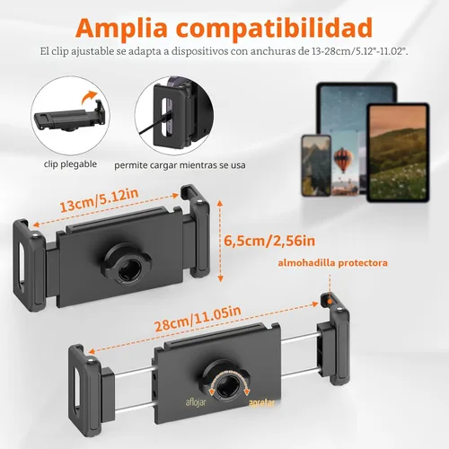 Miniatura 6 de XXZU Trípode de pie de 72 pulgadas para tablet, soporte para tablet con cabeza de bola de 360°, soporte de piso ajustable en altura con funda