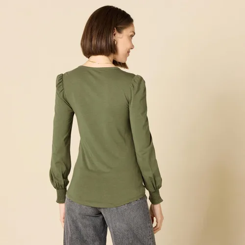 Miniatura 3 de Tienda Essentials - Camiseta de manga larga con cuello redondo y puños fruncidos para mujer