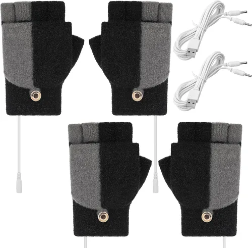 Miniatura 8 de SATINIOR 2 pares de guantes calentados USB de invierno, guantes calentadores de manos USB sin dedos, guantes eléctricos calentadores de manos