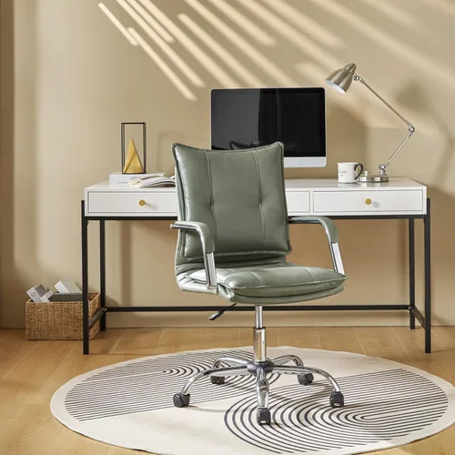 Miniatura 14 de HULALA HOME Silla de escritorio de piel sintética para oficina en casa, silla giratoria ajustable para computadora con patas y brazos dorados, Patas