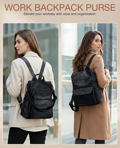 Miniatura 5 de VONXURY - Mochila para mujer, bolso de hombro de viaje de piel sintética antirrobo para mujer, bolso grande